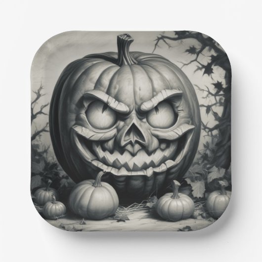 Spooky Jack-o'-Laterne Pappteller (Vorderseite)