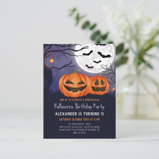 Spooky Jack O'Lantern Halloween Party Inv Postkarte (Stehend Vorderseite)