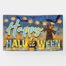 Spooky Jack-o''lantern Scarecrow Happy Halloween Banner