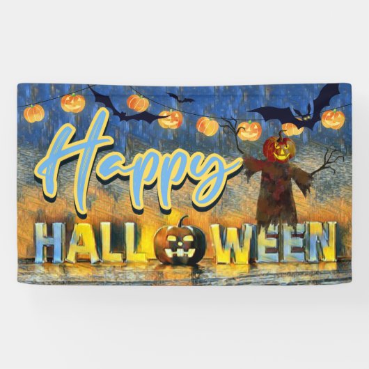 Spooky Jack-o''lantern Scarecrow Happy Halloween Banner (Horizontal)
