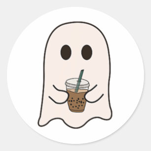 Spooky Jahreszeit Niedlicher kleiner Ghost Ice Kaf Runder Aufkleber