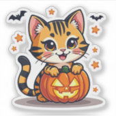 Spooky Kawaii Bengalisch Kitten - Chibi Style Aufkleber (Vorderseite)