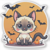 Spooky Kawaii Siamese Kitten - Chibi Style Aufkleber (Vorderseite)