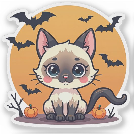Spooky Kawaii Siamese Kitten - Chibi Style Aufkleber (Vorderseite)