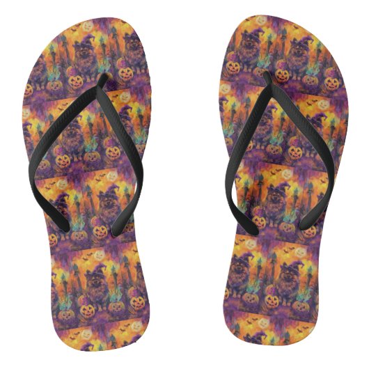 Spooky Keeshond Hund Halloween Hexe und Pumpkin Badesandalen (Fußbett)
