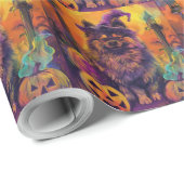 Spooky Keeshond Hund Halloween Hexe und Pumpkin Geschenkpapier (Rolleneckpunkt)
