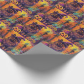 Spooky Keeshond Hund Halloween Hexe und Pumpkin Geschenkpapier (Ecke)