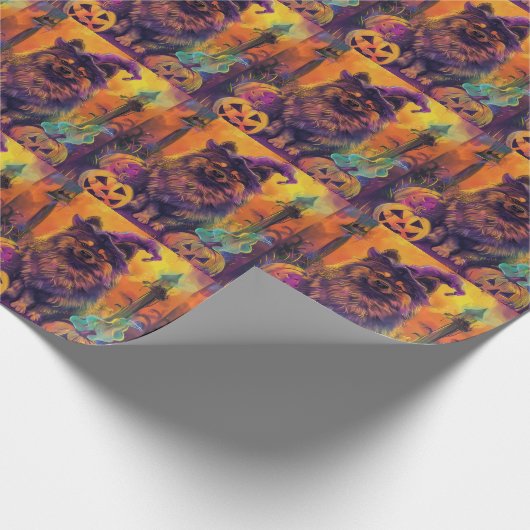 Spooky Keeshond Hund Halloween Hexe und Pumpkin Geschenkpapier (Ecke)