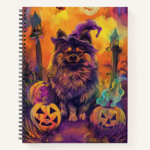 Spooky Keeshond Hund Halloween Hexe und Pumpkin Notizblock
