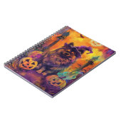 Spooky Keeshond Hund Halloween Hexe und Pumpkin Notizblock (Linke Seite)