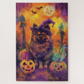Spooky Keeshond Hund Halloween Hexe und Pumpkin Puzzle (Vertikal)