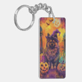 Spooky Keeshond Hund Halloween Hexe und Pumpkin Schlüsselanhänger (Vorderseite links)