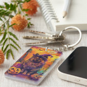 Spooky Keeshond Hund Halloween Hexe und Pumpkin Schlüsselanhänger (Vorderseite rechts)