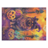 Spooky Keeshond Hund Halloween Hexe und Pumpkin Tischdecke (Vorderseite (Horizontal))