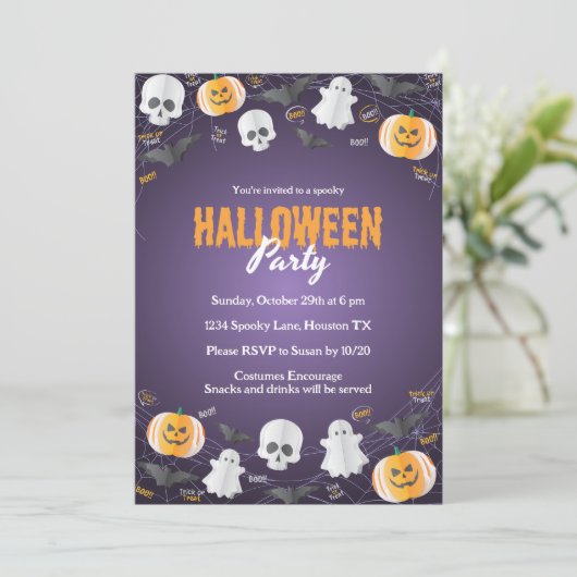 Spooky Kids Costume Party Trick oder Treat Hallowe Einladung (Stehend Vorderseite)