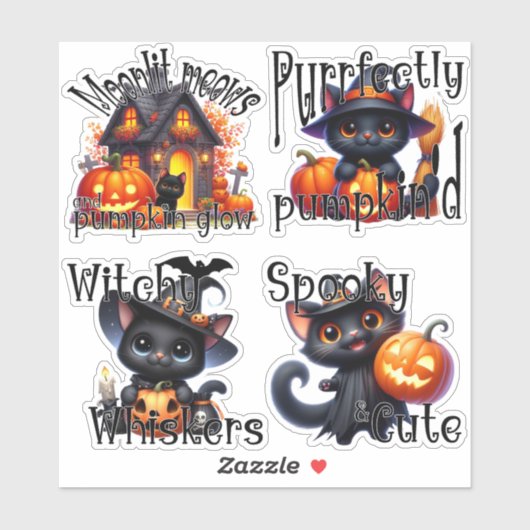 Spooky Kittens und Jack-o''Lanterns Sticker (Blatt)