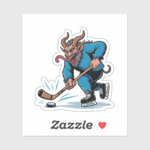 Spooky Krampus Eishockey Weihnachten spielen Aufkleber