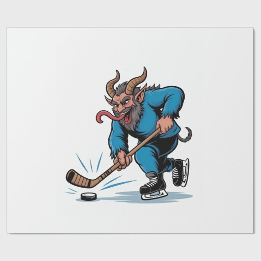 Spooky Krampus Eishockey Weihnachten spielen Geschenkpapier (Flach)