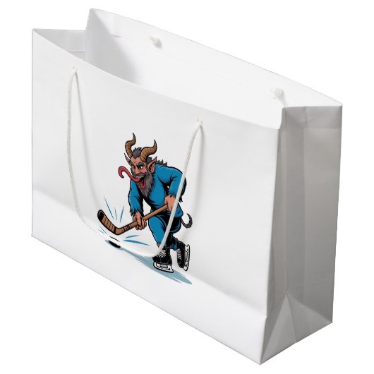 Spooky Krampus Eishockey Weihnachten spielen Große Geschenktüte (Vorderseite Schrägansicht)