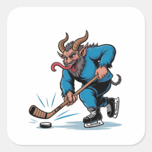 Spooky Krampus Eishockey Weihnachten spielen Quadratischer Aufkleber