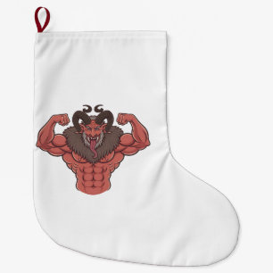 Spooky Krampus Weihnachten Flexing Muscle Fitness Großer Weihnachtsstrumpf