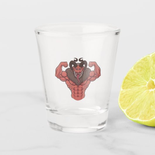 Spooky Krampus Weihnachten Flexing Muscle Fitness Schnapsglas (Vorderseite)