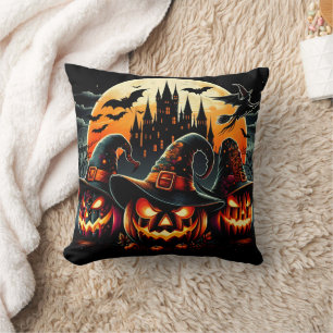 Spooky Kürbis glänzen im Mondschein Kissen