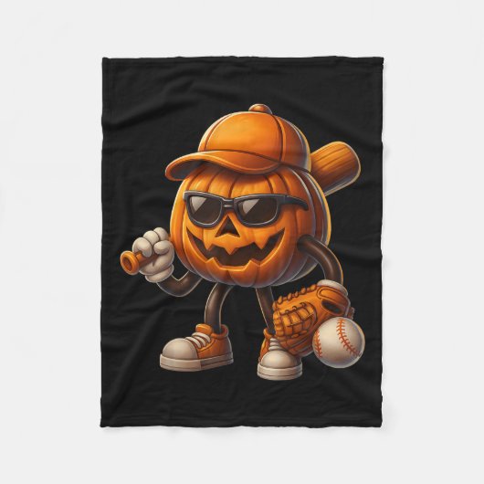 Spooky Kürbislaterne Baseball Halloween Kostüme Fleecedecke (Vorderseite)