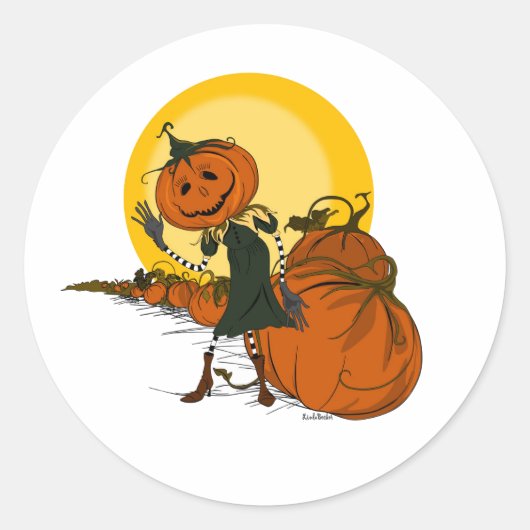 Spooky-Kürbislaterne Vintager Halloween-Sticker Runder Aufkleber (Vorderseite)