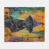 Spooky Labrador Hund Halloween Hexe und Pumpkin Fleecedecke (Vorderseite (Horizontal))