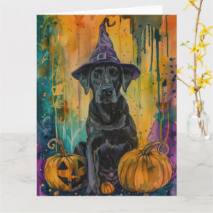 Spooky Labrador Hund Halloween Hexe und Pumpkin Karte