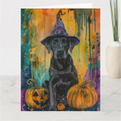 Spooky Labrador Hund Halloween Hexe und Pumpkin Karte (Vorderseite)