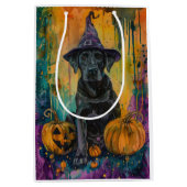 Spooky Labrador Hund Halloween Hexe und Pumpkin Mittlere Geschenktüte (Vorderseite)