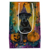 Spooky Labrador Hund Halloween Hexe und Pumpkin Mittlere Geschenktüte (Rückseite)
