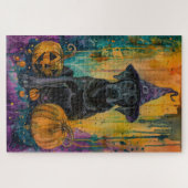 Spooky Labrador Hund Halloween Hexe und Pumpkin Puzzle (Horizontal)