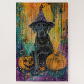 Spooky Labrador Hund Halloween Hexe und Pumpkin Puzzle (Vertikal)
