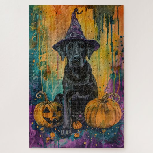 Spooky Labrador Hund Halloween Hexe und Pumpkin Puzzle (Vertikal)