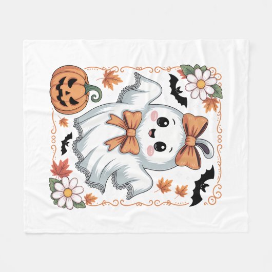 Spooky Lace Ghost Halloween Fleecedecke (Vorderseite (Horizontal))