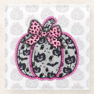 Spooky Lace Halloween Pumpkin Coquette Glasuntersetzer