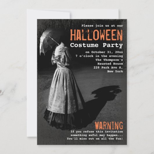 Spooky Lady ohne Kopf Einziges Halloween-Party Einladung (Vorderseite)