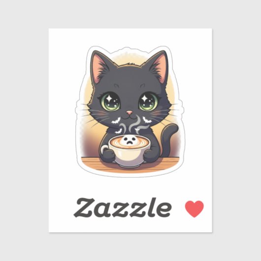 Spooky Latte Cat - Ghost Foam Coffee Sticker (Blatt)