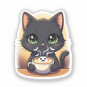Spooky Latte Cat - Ghost Foam Coffee Sticker (Vorderseite)