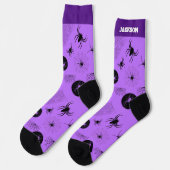 Spooky Lavender & Black Halloween Socks with Name Socken (Linkes Detail)