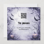 Spooky Lavender Halloween-Party - Vollmond und Fle Einladung (Rückseite)