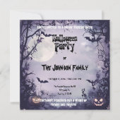 Spooky Lavender Halloween-Party - Vollmond und Fle Einladung (Vorderseite)