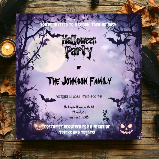 Spooky Lavender Halloween-Party - Vollmond und Fle Einladung