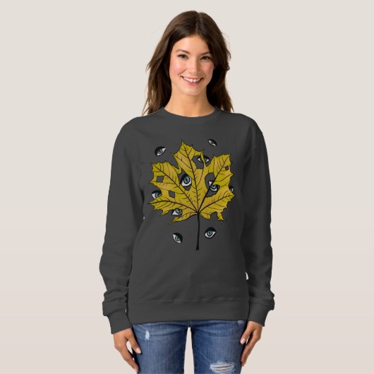 Spooky Leaf Creepy Eyes Weird Goth Sweatshirt (Vorne ganz)