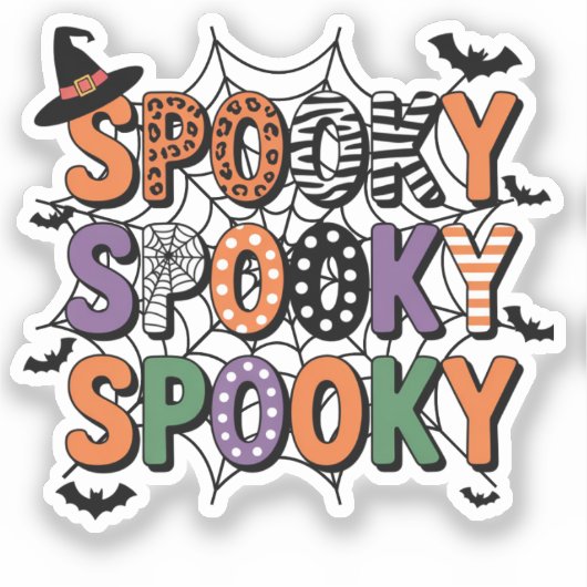 Spooky Lettering Hexenhut und Fledermäuse Hallowee Aufkleber (Vorderseite)