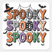 Spooky Lettering Hexenhut und Fledermäuse Hallowee Quadratischer Aufkleber (Vorderseite)