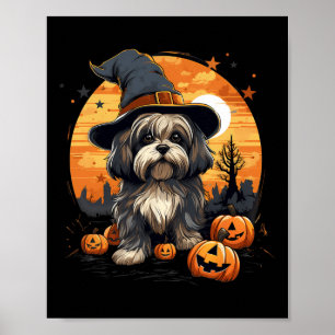 Spooky Lhasa Apso Dog Hexe Halloween Poster
